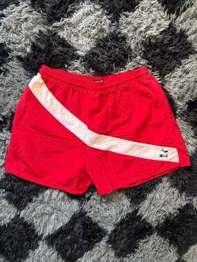 Vintage Uzzi Amphibious Gear Nylon Swim Trunks Shorts Red and White